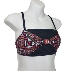 Beach Betty Multi-Color Black Geometric Bikini Top